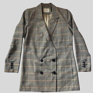 JUST FEMALE Holmes Oversized Double Breasted Checkered Plaid Blazer Size XS